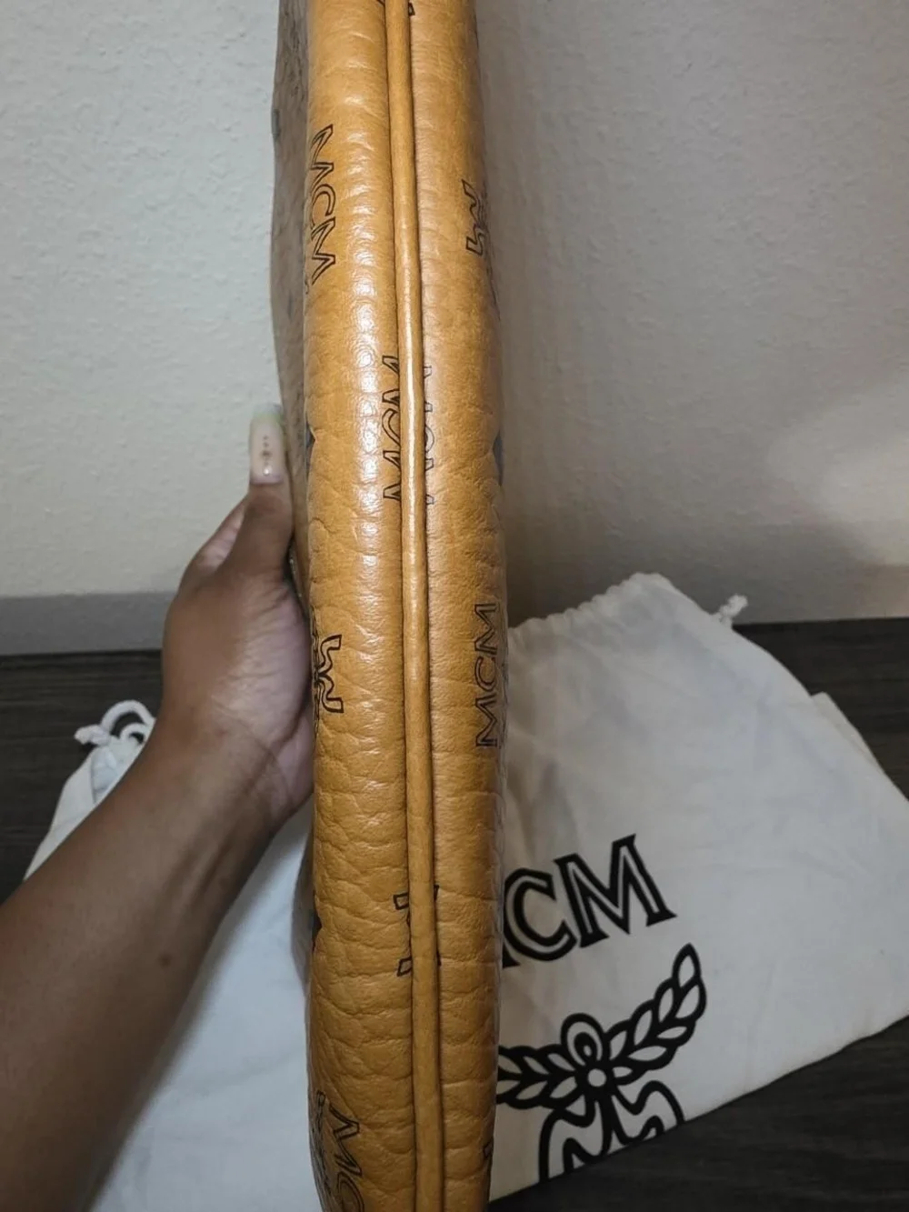 MCM Cognac Visetos Monogram Crossbody Bag with Gold Hardware